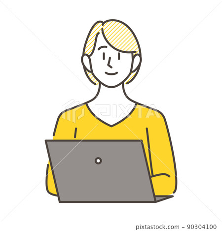 操作筆記本電腦的女人[矢量圖素材] 90304100