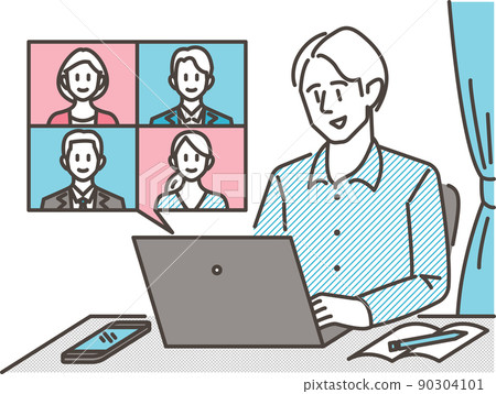 Men having an online meeting at home [Vector illustration material] 90304101