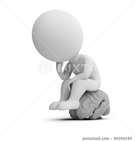 3d small people - thinker sitting on the brain 3d small people - thinker sitting on the brain 90304244