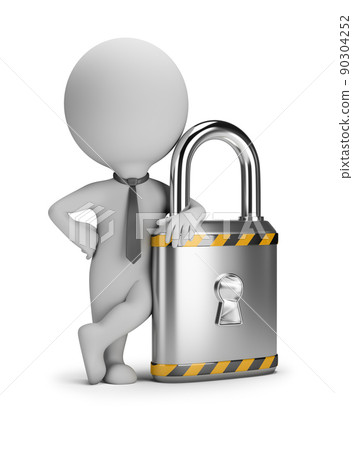 3d small people - businessman next to the lock 90304252