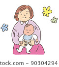 Baby held on a woman's lap 90304294