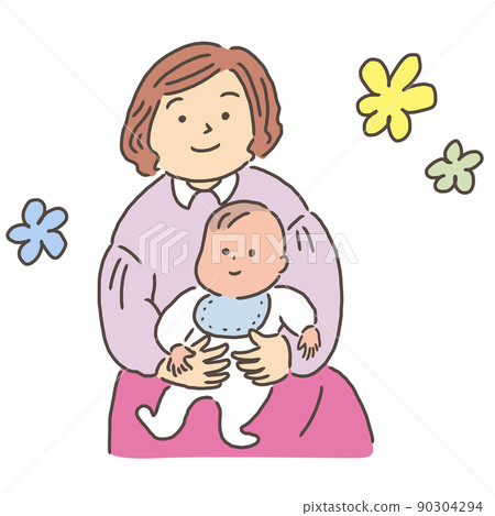 嬰兒抱在女人的腿上 90304294