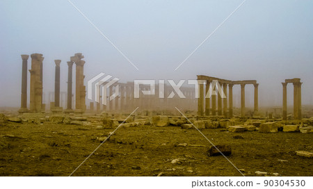 Palmyra columns in fog Syria 90304530