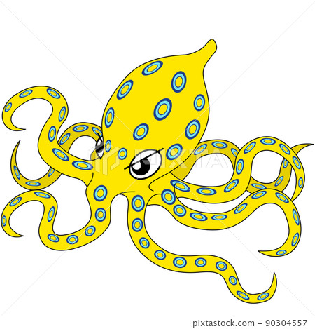 藍環章魚的插圖（帶輪廓） 90304557