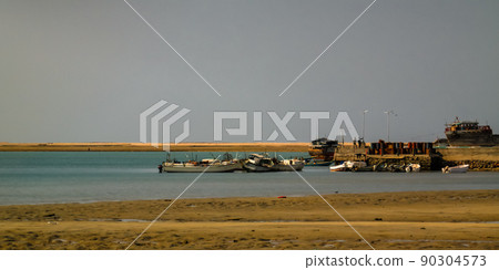 Panorama of Berbera port and beach with boats Somalia 90304573
