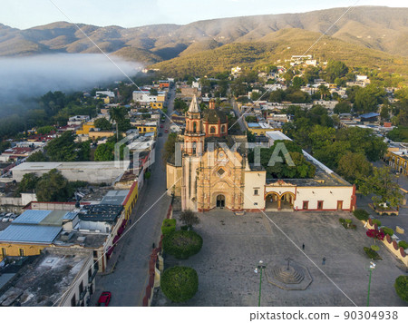 Aerial Shot of An ancient church in Jalpan de Serra, Queretaro. Mexico. Aerial Shot of Franciscan Mission of Jalpan Aerial Shot of An ancient church in Jalpan de Serra, Queretaro. Mexico. Aerial Shot of Franciscan Mission of Jalpan 90304938
