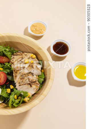 chicken breast salad, white background 90305828