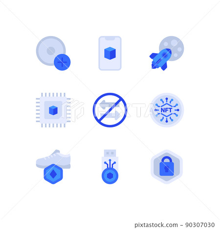 blockchain and NFT non fungible token, digital asset vector icon series blockchain and NFT non fungible token, digital asset vector icon series 90307030