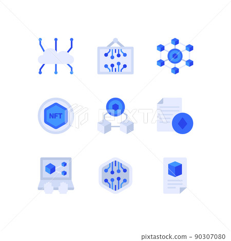 blockchain and NFT non fungible token, digital asset vector icon series 90307080