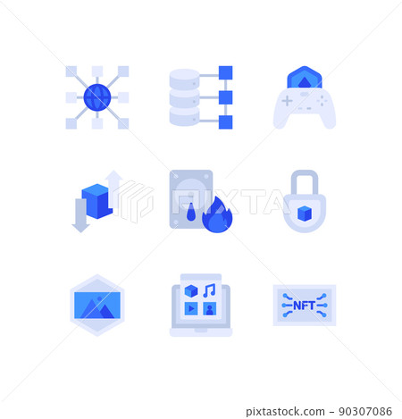 blockchain and NFT non fungible token, digital asset vector icon series 90307086