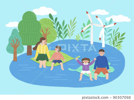 family coliving, protecting earth, environment and nature illustration family coliving, protecting earth, environment and nature illustration 90307098