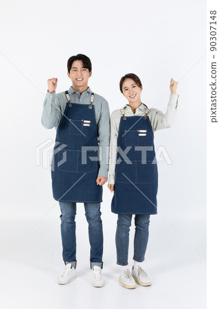 start up concept asian korean young woman and man with hand motions start up concept asian korean young woman and man with hand motions 90307148