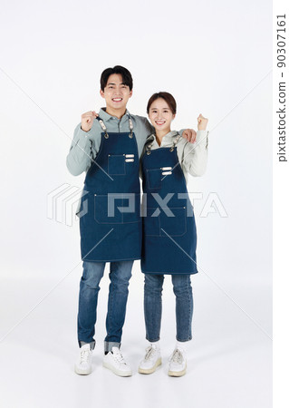 start up concept asian korean young woman and man with hand motions start up concept asian korean young woman and man with hand motions 90307161