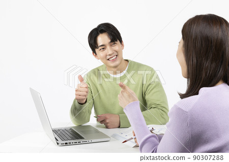 job interview_ asian korean young woman and man teach each other to study job interview_ asian korean young woman and man teach each other to study 90307288
