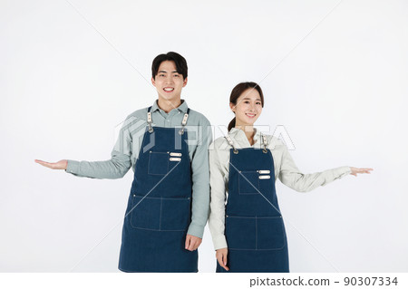 start up concept asian korean young woman and man introducing start up concept asian korean young woman and man introducing 90307334