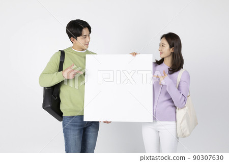 job interview preparation_ asian korean young woman and man, Holding the panel and moving your fingers job interview preparation_ asian korean young woman and man, Holding the panel and moving your fingers 90307630