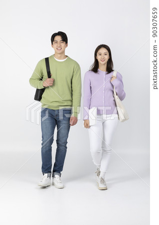 job interview preparation_ asian korean young woman and man, laughing job interview preparation_ asian korean young woman and man, laughing 90307659