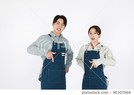 start up concept asian korean young woman and man with hand motions start up concept asian korean young woman and man with hand motions 90307666