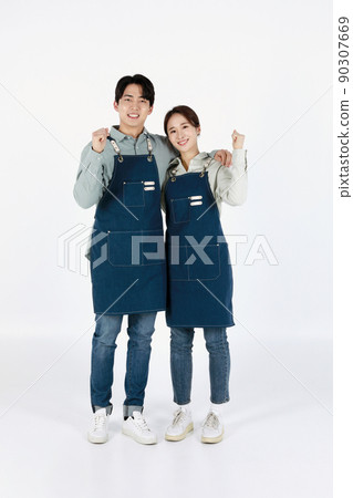 start up concept asian korean young woman and man with hand motions start up concept asian korean young woman and man with hand motions 90307669