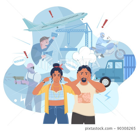 Noise pollution poster vector suffering loud sound 90308265