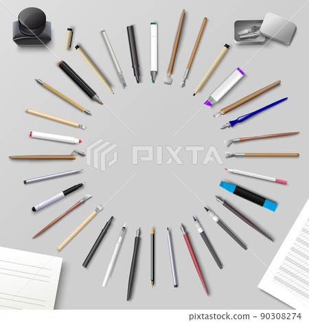 Calligraphy vector round frame from writing tools 90308274