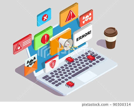 Computer laptop system error alert sign vector 90308314