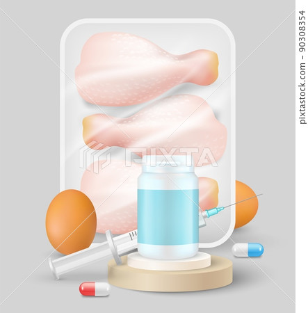 Antibiotic pharma chicken and eggs flat vector Antibiotic pharma chicken and eggs flat vector 90308354