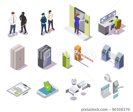Access control system isometric 3d vector set 90308370
