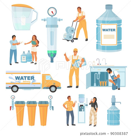Water purification filter tool isolated vector set 90308387