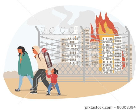 Refugees people run away from city bombing Refugees people run away from city bombing 90308394