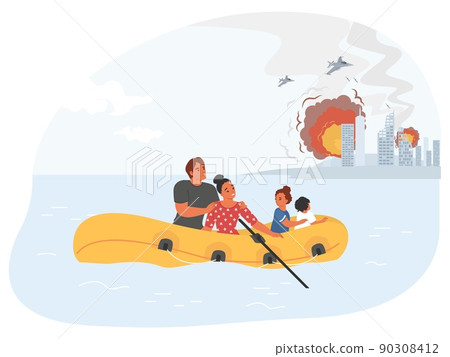 Refugees vector family run from war torn country Refugees vector family run from war torn country 90308412