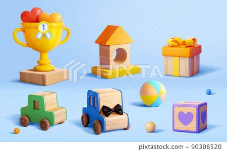 Set of 3d cute wooden toys Set of 3d cute wooden toys 90308520