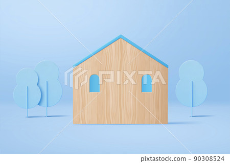Wooden house and tree shaped boards 90308524