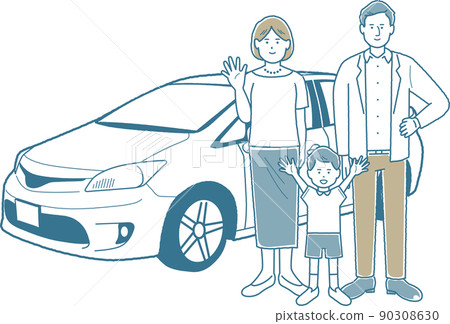 一家人在背景中與汽車合影 90308630