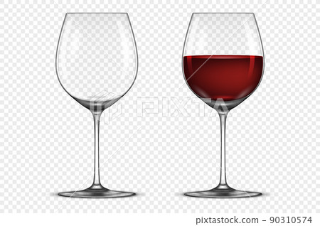 Vector realistic wineglass icon set - empty and with red wine, isolated on transparent background. Design template in EPS10. 90310574