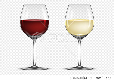 Vector realistic wineglass icon set - with white and red wine, isolated on transparent background. Design template in EPS10. 90310578