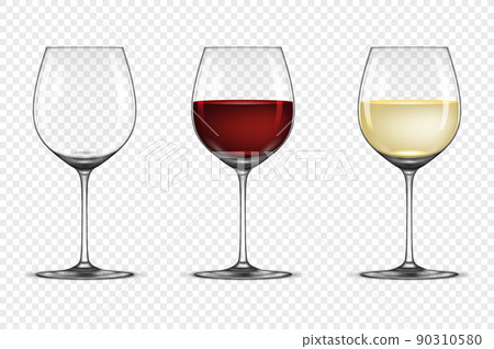 Vector realistic wineglass icon set - empty, with white and red wine, isolated on transparent background. Design template in EPS10. 90310580