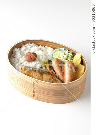 A picture of a salmon bento in Magewappa on a white background 90310869