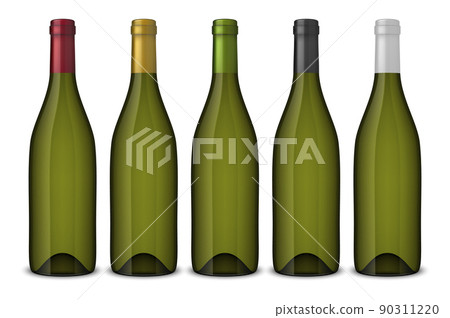 5 realistic vector green wine bottles without labels isolated on white background. Design template in EPS10. 90311220