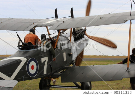 World War I era biplane (partially replica) participating in the air show 90311333