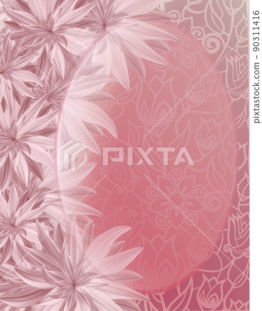 Beautiful red vertical invitation card with lotus flowers. For wedding, anniversary, birthday. 90311416