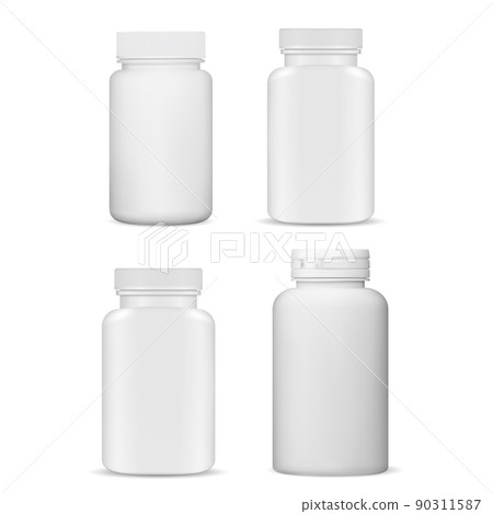 Pill bottle white blank. Plastic vitamin container, vector Pill bottle white blank. Plastic vitamin container, vector 90311587