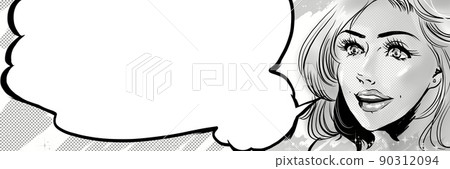 A modern American comic style blonde beauty with a surprised face up illustration and speech bubble 90312094