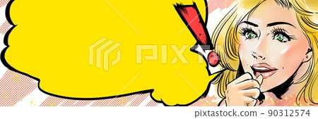 Hyundai American comics blonde Hollywood actress-style beauty Do-up color illustrations and balloons with surprised facial expressions 90312574