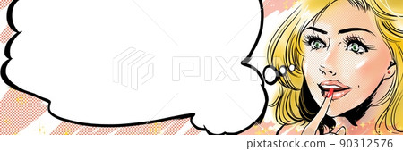 Hyundai American comics blonde Hollywood actress-style beauty Do-up color illustrations and balloons with surprised facial expressions 90312576