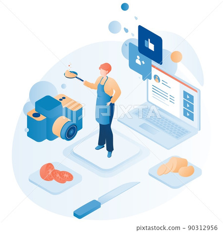 Food blogger cooking vector chef making pancakes Food blogger cooking vector chef making pancakes 90312956