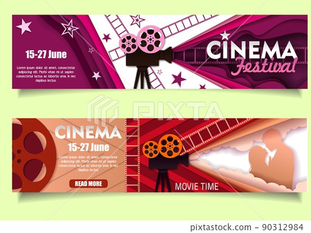 Cinema movie time vector paper cut banner template 90312984