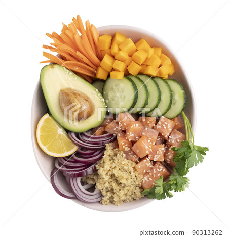 Poke Bowl with quinoa, salmon, avocado 90313262