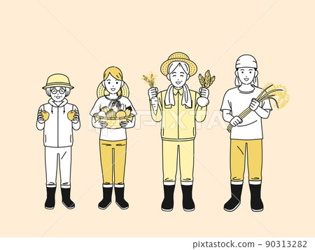 Agriculture, farmer harvest, vegetables, rice cultivation, fruits, men and women, whole body 90313282