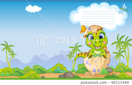 Cover for notebook with cute dinosaur baby tyrannosaurus vector Cover for notebook with cute dinosaur baby tyrannosaurus vector 90313499